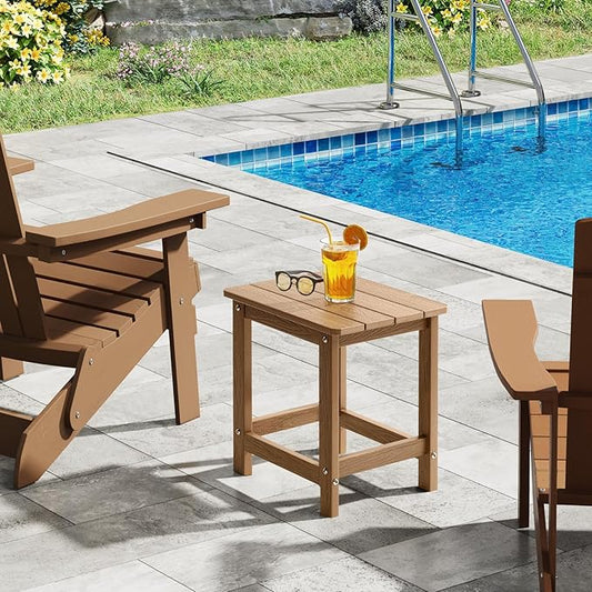 ONBRILL Outdoor Side Table Set of 2, Adirondack Small End Table, Indoor & Outdoor Use, HDPS Weather Resistant/Easy Maintenance for Patio, Pool, Deck, Porch, Garden, Shower, Outside- (2, Teak)
