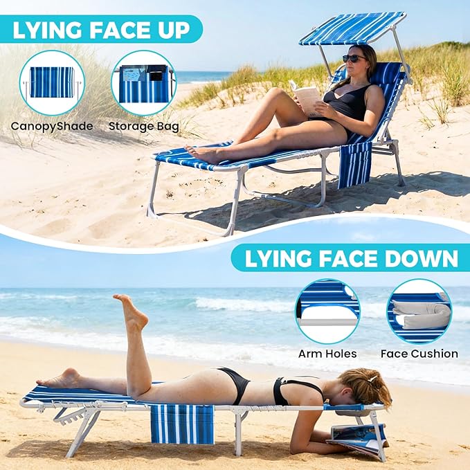 #WEJOY 3 in 1 Tanning Chair with Face Hole & Canopy - Photo 4