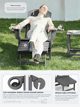 KINGYES Adjustable Folding Adirondack Chairs with Footrest & 2 Cup, HDPE Recliner Adirondack Chair with Ottoman, Grey - Photo 4