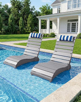 Pool Lounge Chairs, HDPE Adjustable Chaise Chairs with Headrest - Photo 2