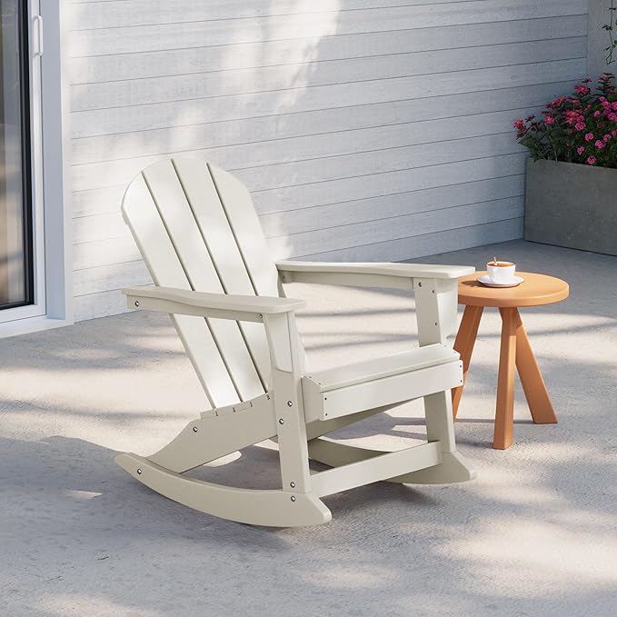 WestinTrends Malibu Outdoor/Patio Poly Adirondack Rocking Chair, Sand