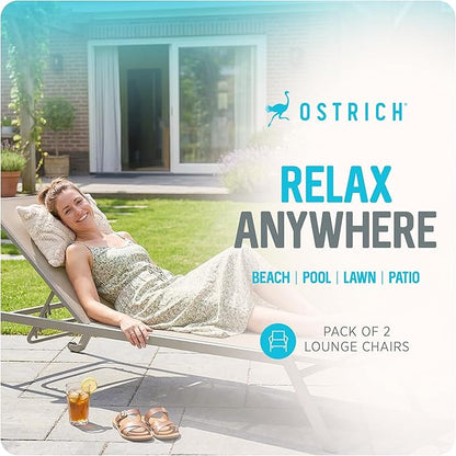 Ostrich Princeton Chaise Lounge Reading Tanning Lawn Chair, Outdoor Furniture for Pool, Beach, Patio, Backyard, and Deck, Tan/Taupe, 2 Pack