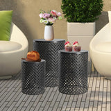 Outdoor Patio Coffee Table Set of 3, Metal Frame Accent Table, Coffee End Tables, Decorative Garden, for Gardens - Photo 4