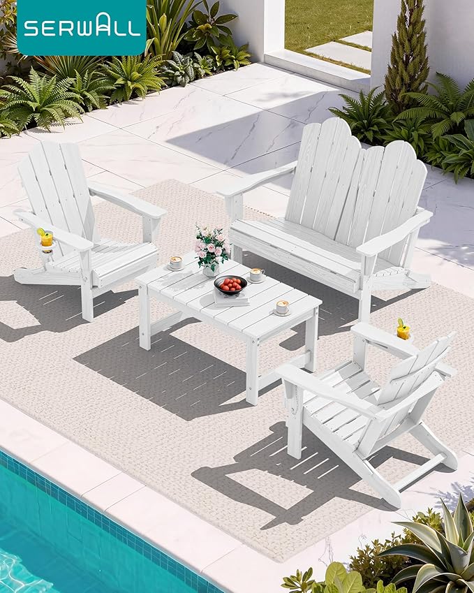 SERWALL Folding Adirondack Bench, HDPE All-Weather Adirondack Loveseat, 660 lbs Capacity - Photo 9