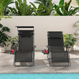 Goplus Zero Gravity Chairs, X-Large Folding Lounge Lawn Chair w/Canopy Shade & Cup Holder - Photo 2