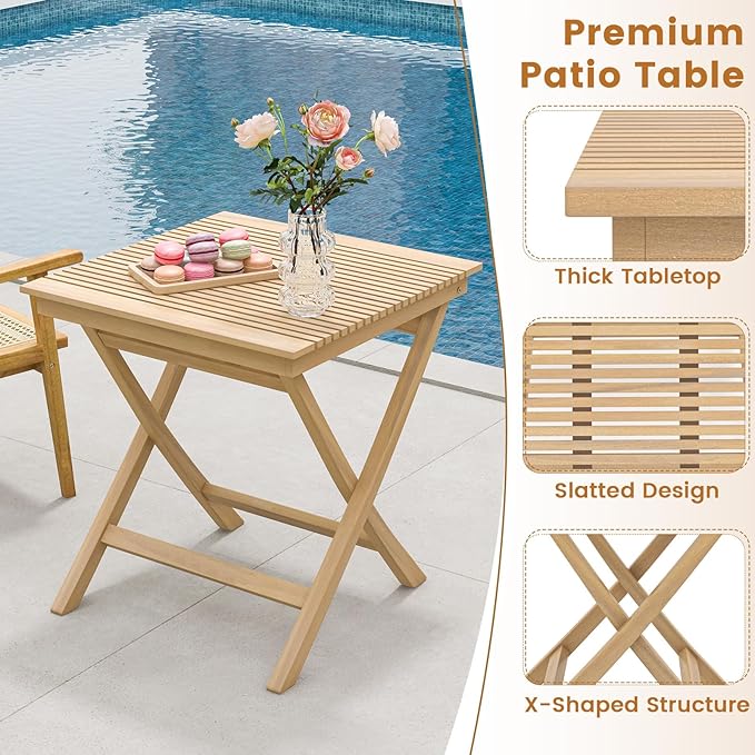 Tangkula 27.5 Inch Teak Wood Patio Dining Table, Square Outdoor Bistro Table with Slatted Tabletop - Photo 6