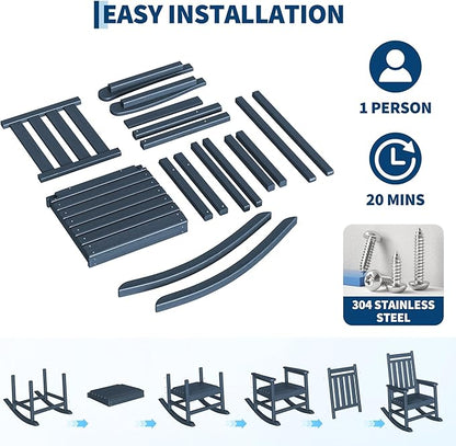 GarveeLife Poly Lumber Rocking Chair Outdoor Set of 2 - HDPE High Back Porch Rocker Chairs for Adults - All Weather Resistant Furniture for Patio - Navy Blue