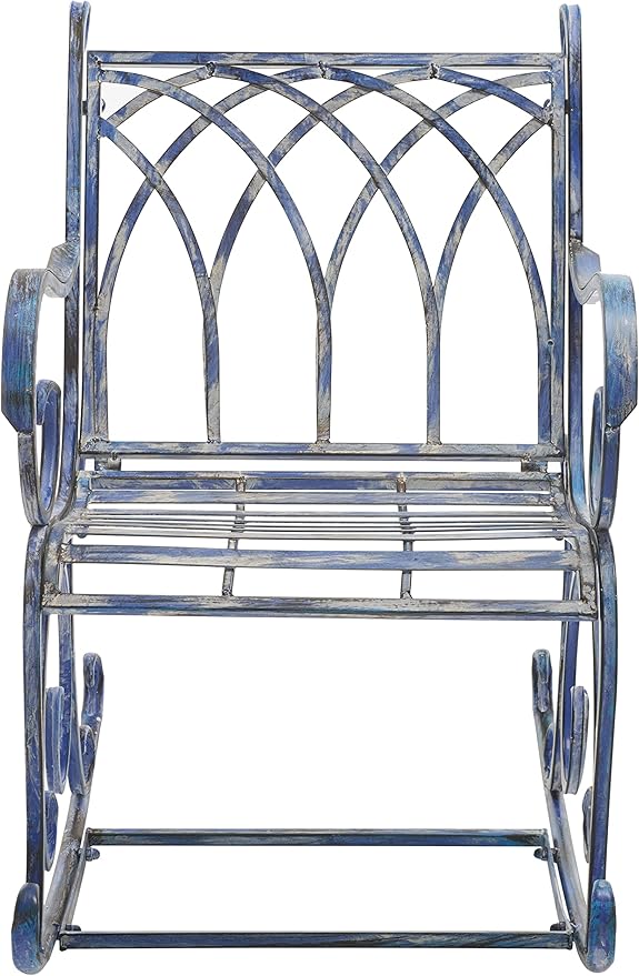 SAFAVIEH Outdoor Collection Medrano Victorian Mossy Blue Wrought Iron Rocking Chair