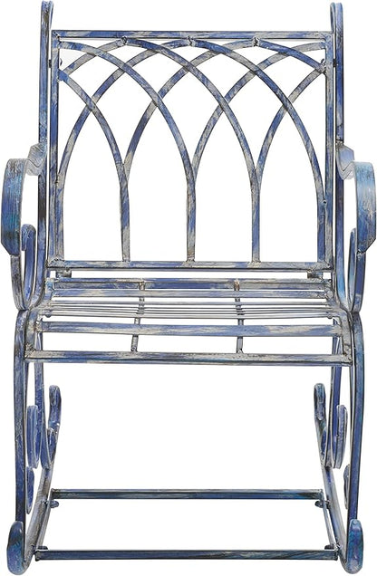 SAFAVIEH Outdoor Collection Medrano Victorian Mossy Blue Wrought Iron Rocking Chair