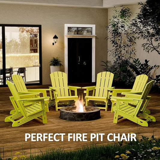 FONTOI Adirondack Chair, Outdoor Weather Resistant Lawn Furniture, Plastic Adirondack Chair with Cup Holder, 400 LBS Capacity Recliner, Garden Backyard Patio Without Screws Install, Yellow