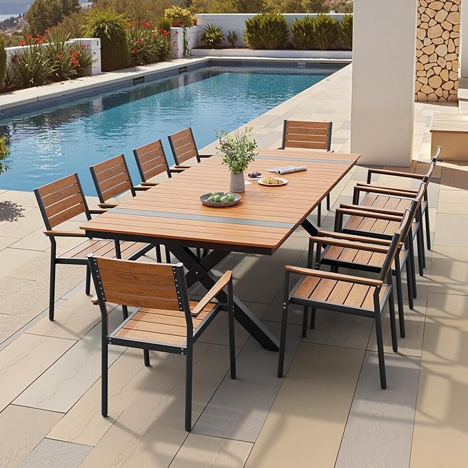 Pellebant 94" Outdoor Dining Table for 8-10, 8ft Aluminum Patio Table with Umbrella Hole - Photo 7