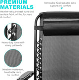 SZHLUX 1 PCS Adjustable Steel Mesh Zero Gravity Lounge Chair Recliners W/Pillows and Cup Holder Trays - Black - Photo 6