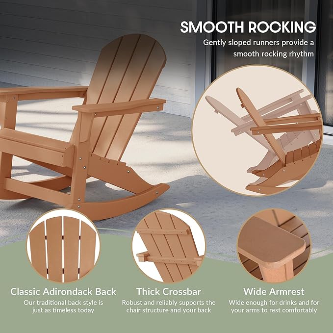 WestinTrends Malibu Outdoor/Patio Poly Adirondack Rocking Chair, Teak