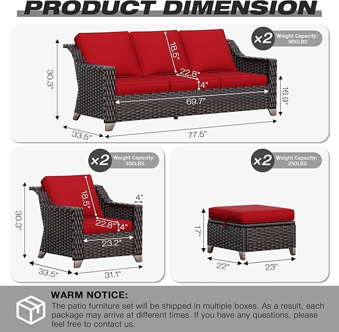 Joyside Wicker Patio Furniture Sets, 6 Pieces Upgraded Large Size Outdoor Furniture with Swivel Rocking Patio Chairs - Photo 2