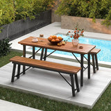 HAPPYGRILL Folding Picnic Bench Set of 2, 55” Long Rectangular Wooden Dining Camping BBQ Benches - Photo 2