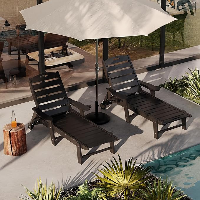 Garvee Oversize 5-Position HDPE Outdoor Chaise Lounge Chair Without Rolling Wheels – Pool Lounge for Patio, Beach & Camping, Black