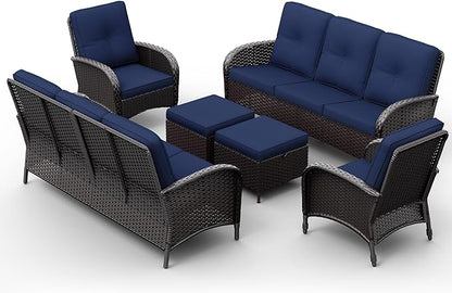 Joyside Wicker Patio Furniture Set, 6 Piece Outdoor Furniture Set with Thickened Cushions, High Back, Deep Seating, Wide Armrest, Rattan Outdoor Chairs for Porch, Deck