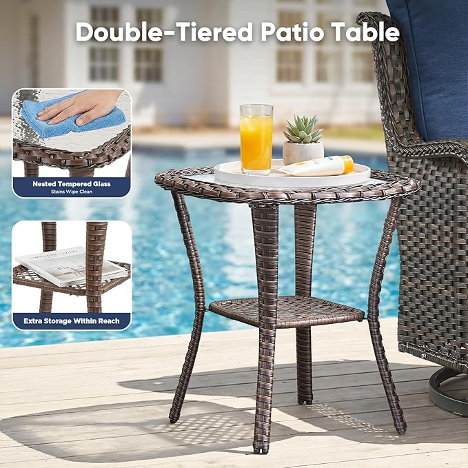 Belord Patio Wicker Chairs Swivel Rocker, Outdoor Patio Furniture Set with Rattan Side Table - Photo 9