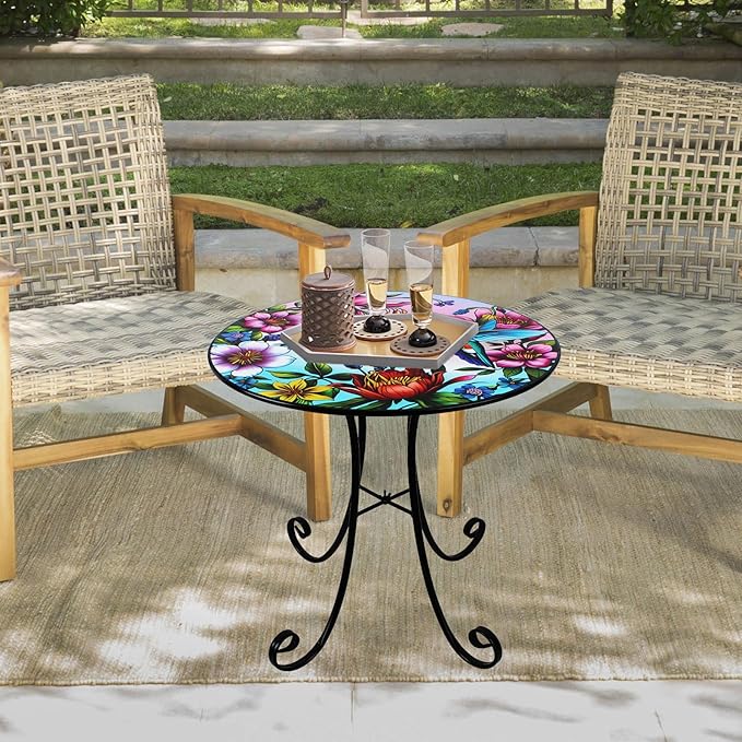 18" Side Table Outdoor, Hummingbird Metal Accent Table, Indoor Small Round End Tables, Plant Stand Tables for Patio Yard Balcony Garden Bedside