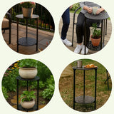 2-Tier Metal Round Side Table Black Accent Coffee Tables Small Space Corner Plant Stand Shelf for Indoor Outdoor Use - Photo 9