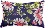 BrylaneHome Lumbar Pillow - 20" L x 13" W - Patio & Outdoor - Water, Stain & Fade Resistant - Navy Tropical Leaves - Photo 1