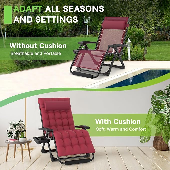 ZENPETIO Oversized Zero Gravity Chair, 33In XXL Zero Gravity Recliner Lounge Chair - Photo 5