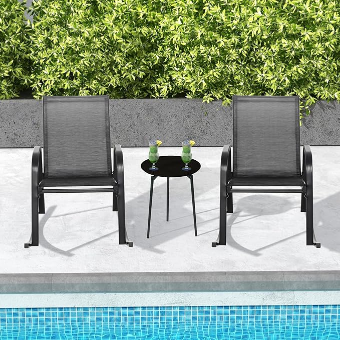 Giantex Outdoor Rocking Chairs Set of 2, Patio Rocking Chairs w/Breathable Seat & Back, Heavy-Duty Metal Support, Ergonomic Outside Rocker for Backyard, Poolside, Garden (1, Black)
