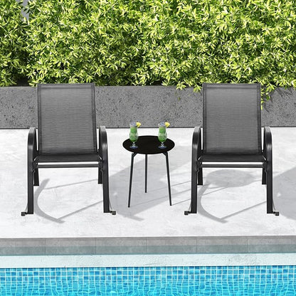 Giantex Outdoor Rocking Chairs Set of 2, Patio Rocking Chairs w/Breathable Seat & Back, Heavy-Duty Metal Support, Ergonomic Outside Rocker for Backyard, Poolside, Garden (1, Black)