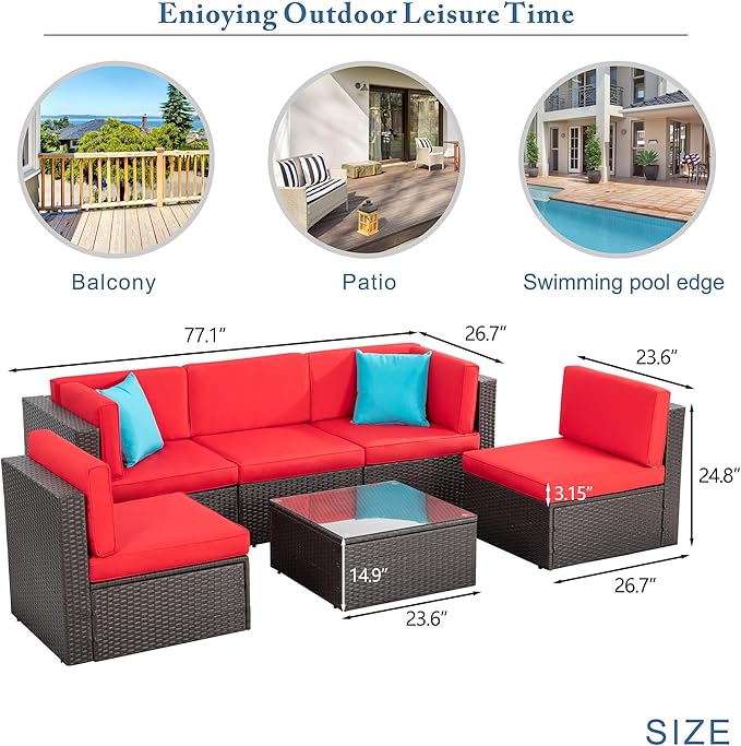 Vongrasig 6 Pieces Patio Furniture Set, Outdoor Sectional Sofa Couch - Photo 2