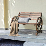 HAPPYGRILL Patio Garden Bench 2-Person Seat Rustic Wooden Wheel Bench with High Back & Wide Seat - Photo 4