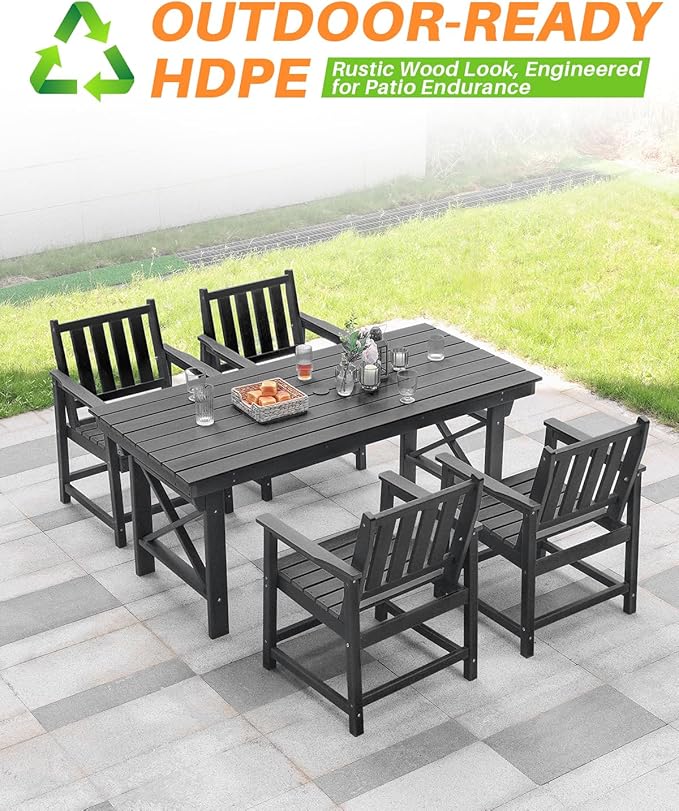 5-Piece HDPE Patio Dining Set, Outdoor Table and Chairs with Umbrella Hole, Modern Outdoor Dining Set for 4 - Photo 7