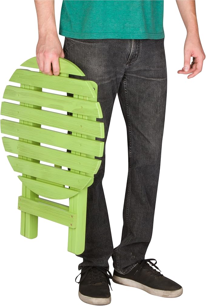 Shine Company Round Wooden Folding Solid Wood Side Table, Outdoor Adirondack Small Patio Table, Lime Green - Photo 4