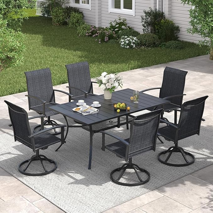 VICLLAX Outdoor Dining Table for 6, 59" Black Metal Patio Table with Umbrella Hole, Black
