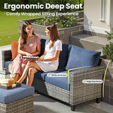 ovios Patio Furniture Set, 5 Pieces Outdoor Wicker Sofa Couch with Ottomans Comfy Cushions - Photo 5