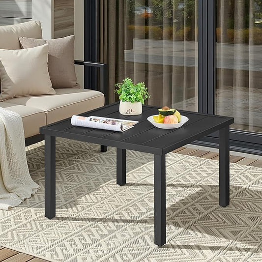 ONBRILL Small Outdoor Coffee Table, 28 Inch Square Patio Coffee Table, Metal Coffee Table for Porch, Backyard, Poolside, Balcony - Black