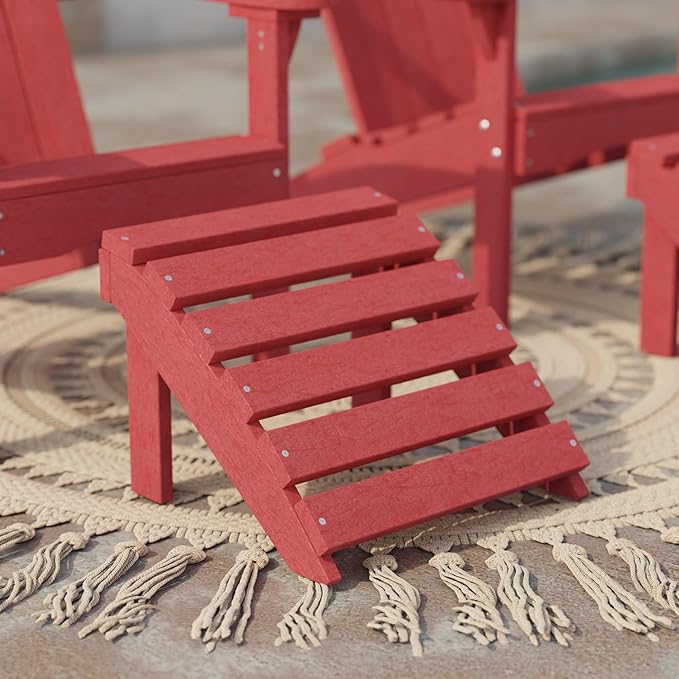 Wildridge Classic Footrest, Cardinal Red - Outdoor Weather Resistant HDPE Ottoman for Adirondack Chair