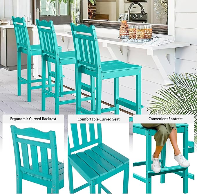 nalone Outdoor Adirondack Chairs and Table Set - HDPE 3 Piece Garden Set with Bar Stools (Aruba) - Photo 6