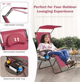 Goplus Zero Gravity Chairs, X-Large Folding Lounge Lawn Chair w/Canopy Shade & Cup Holder - Photo 6