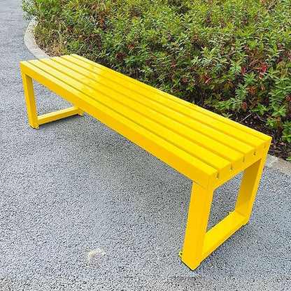 Outdoor Metal Bench for 2, Backless Weatherproof Patio Furniture, Sturdy Steel Frame Garden Bench, 59in Yellow Entryway Seating for Yard & Porch