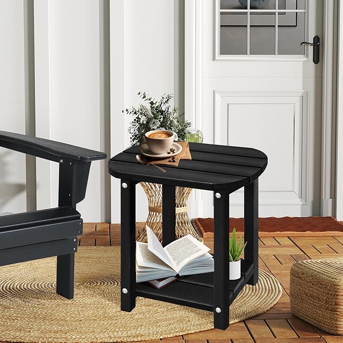 LZRS Outdoor Side Table - 2-Tier Adirondack HDPE Patio End Table for Pool, Porch, Balcony & Backyard - Photo 2