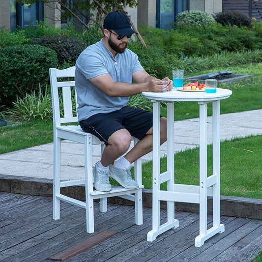 nalone Outdoor Bar Stools Set of 2, HDPE Tall Adirondack Chairs Bar Chairs, Weather Resistance Bar Height Chair for Balcony, Garden, Yard, Backyard (White, Bar Chairs Set of 2)