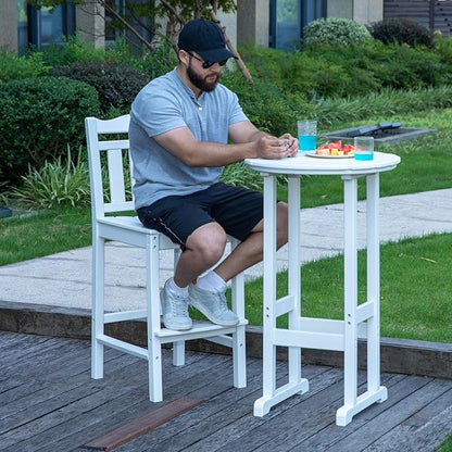 nalone Outdoor Bar Stool, HDPE Tall Adirondack Chair Bar Chair, Weather Resistance Bar Height Chairs for Balcony, Garden, Yard, Backyard (White, Bar Chair)