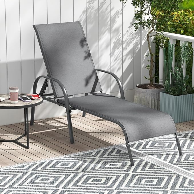 Giantex 2 Pack Patio Lounge Chair, Outdoor Chaise Lounge with 5 Adjustable Backrest, Sturdy Steel Frame - Photo 8