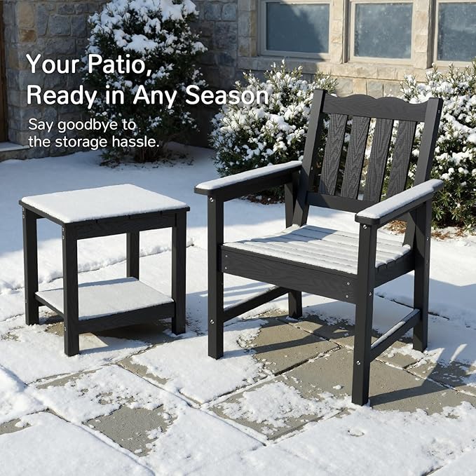 Stoog 3 Piece Patio Bistro Set, All-Weather Garden Chairs Set of 2 with Table, 400 lbs Support Garden Chair, Black