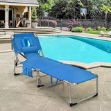 GYMAX Tanning Chair, Folding Beach Lounger with Face Arm Hole, Adjustable Backrest, Side Pocket, Pillow & Carry Handle - Photo 7
