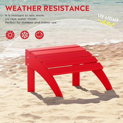 Costaelm Adirondack Chair Footrest Foldable Ottoman, Folding Ottoman Outdoor Foot Rest for Patio Waterproof, Adirondack Ottoman Outdoor, Red
