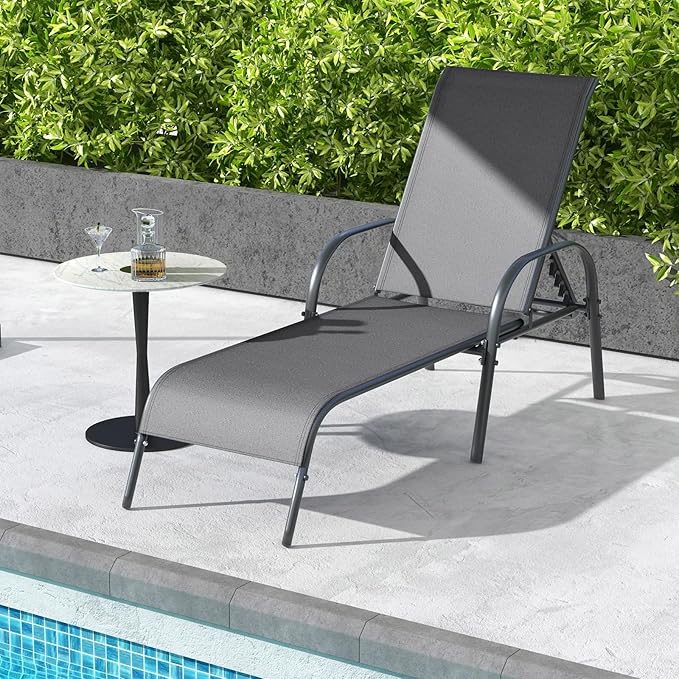 Giantex 2 Pack Patio Lounge Chair, Outdoor Chaise Lounge with 5 Adjustable Backrest, Sturdy Steel Frame - Photo 9