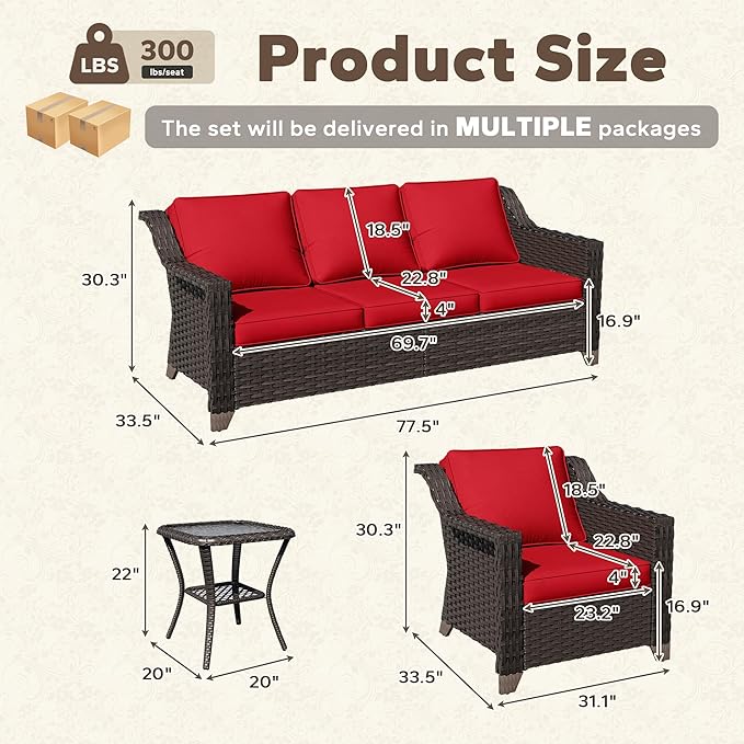 4 Pieces Patio Conversation Furniture Set - 1 Sofa, 2 Armchairs, 1 Side Table - Photo 2