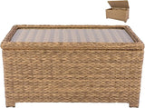 Laguna Point 40'' Outdoor Wicker Coffee Table w/Flip-Top Storage, HDPE Rattan Patio Center Table with Tempered Glass Top - Photo 1