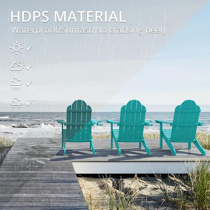 LUE BONA HDPS Adirondack Chairs, 1 Chair, Long-Lasting All-Season Outdoor Patio, Hidden Cup Holder, 350 LBS, Arube Blue